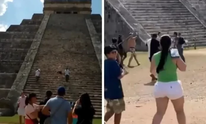 Este sábado 28 de enero un turista polaco se subió sin permiso a la escalinata de la pirámide de Chichén Itzá
